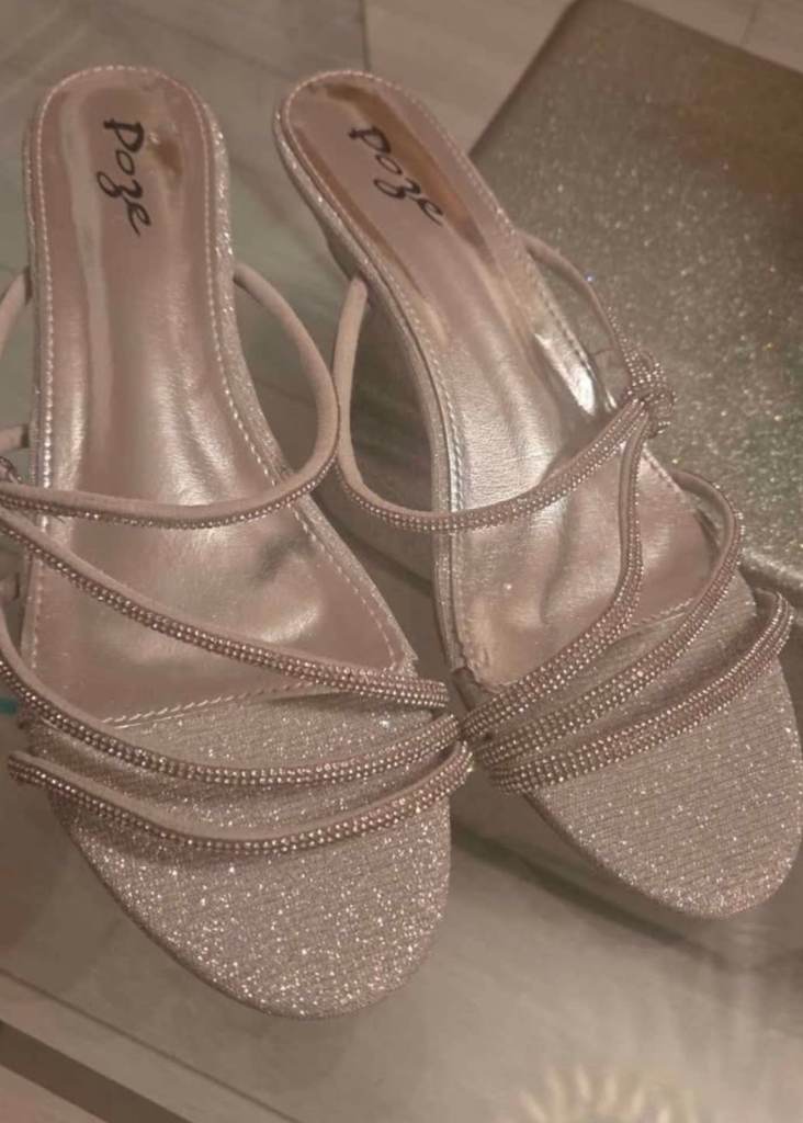 New Poze Silver Glittery Heels with Diamante Straps