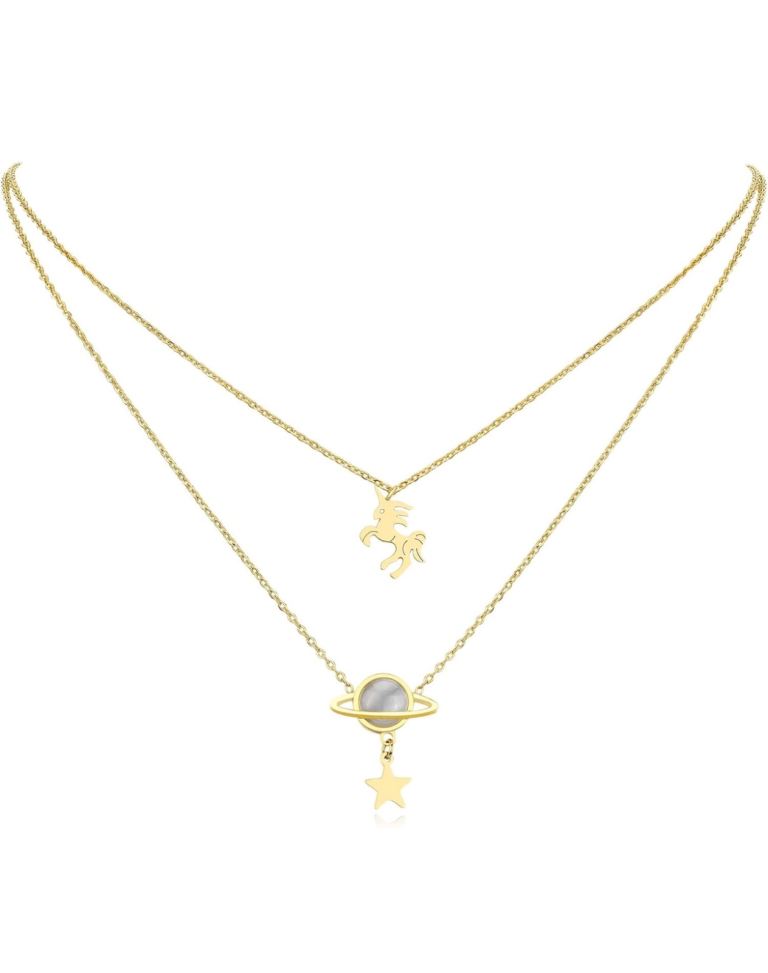 Unicorn Planet Star Gold Plated Necklace 18K Trendy Layered Adjustable 