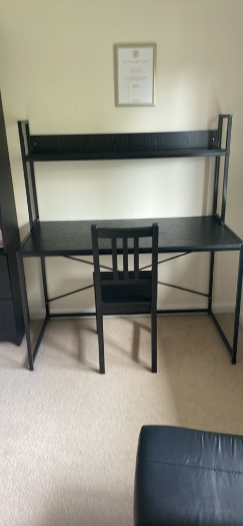 Black desk with shelf & chair