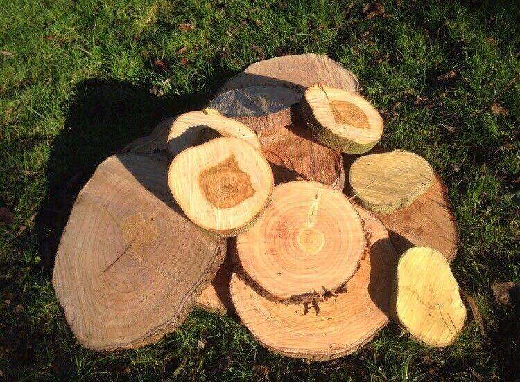 Log slices wedding cake stand rustic centre pieces 