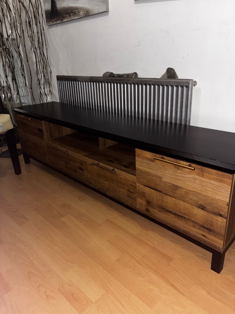 Stylish Wooden TV Unit / Sideboard – Black Top, Good Condition