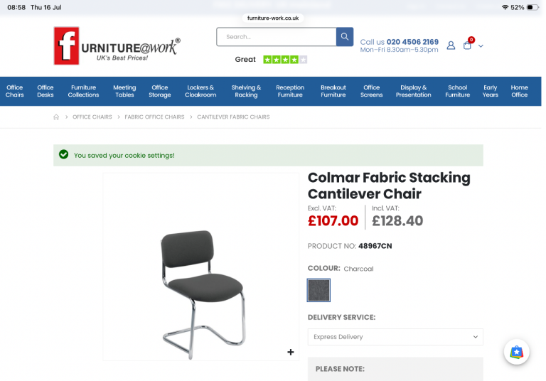 Colmar Fabric Stacking Cantilever Chairs x 8 