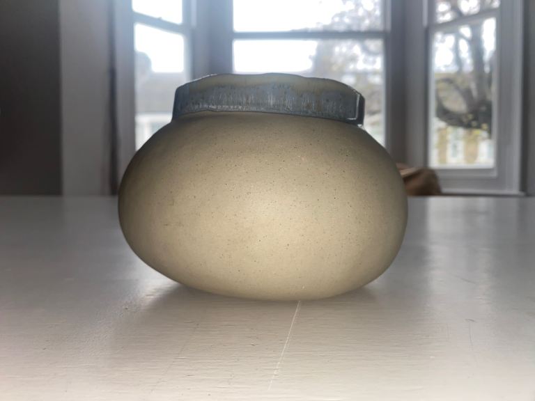 Handmade plant pot with non scratch padding , grey/ green 