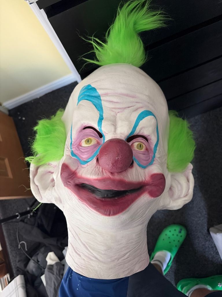 Creepy Clown Mask with Green Hair – Good Condition