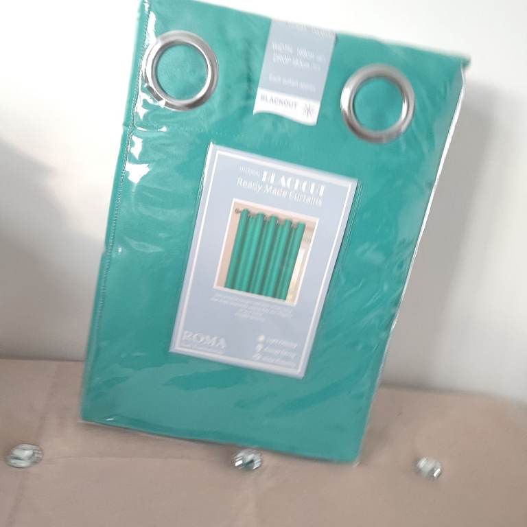 ROMA Thermal Blackout Ready Made Curtains - Green, New