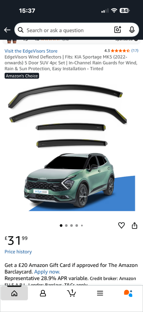 New Kia sportage 22+ smoked door visor 