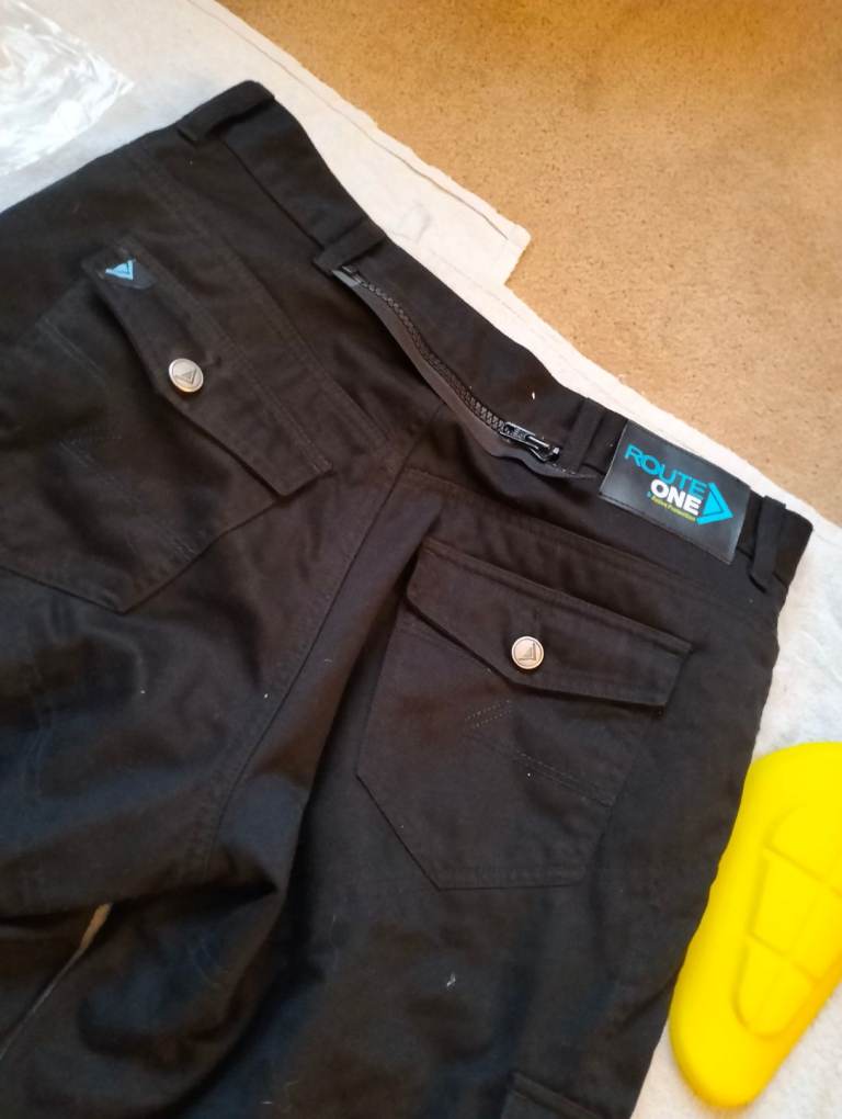 Route One DNM001 Mens Motorcycle Cargo Jeans Armoured Black Kevlar 34" Reg 31" Leg