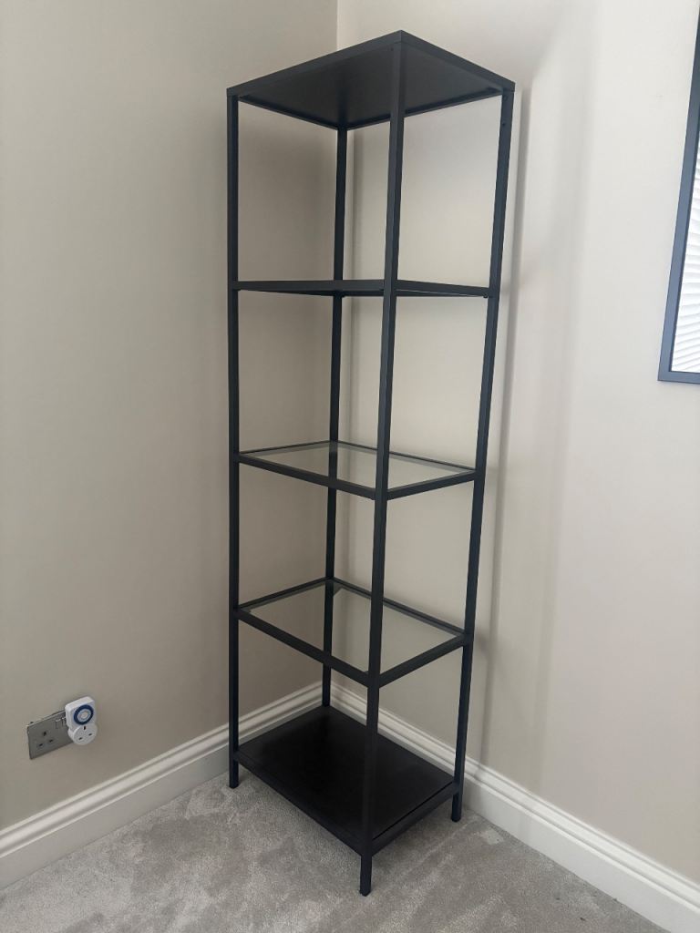 Black glass shelving unit 
