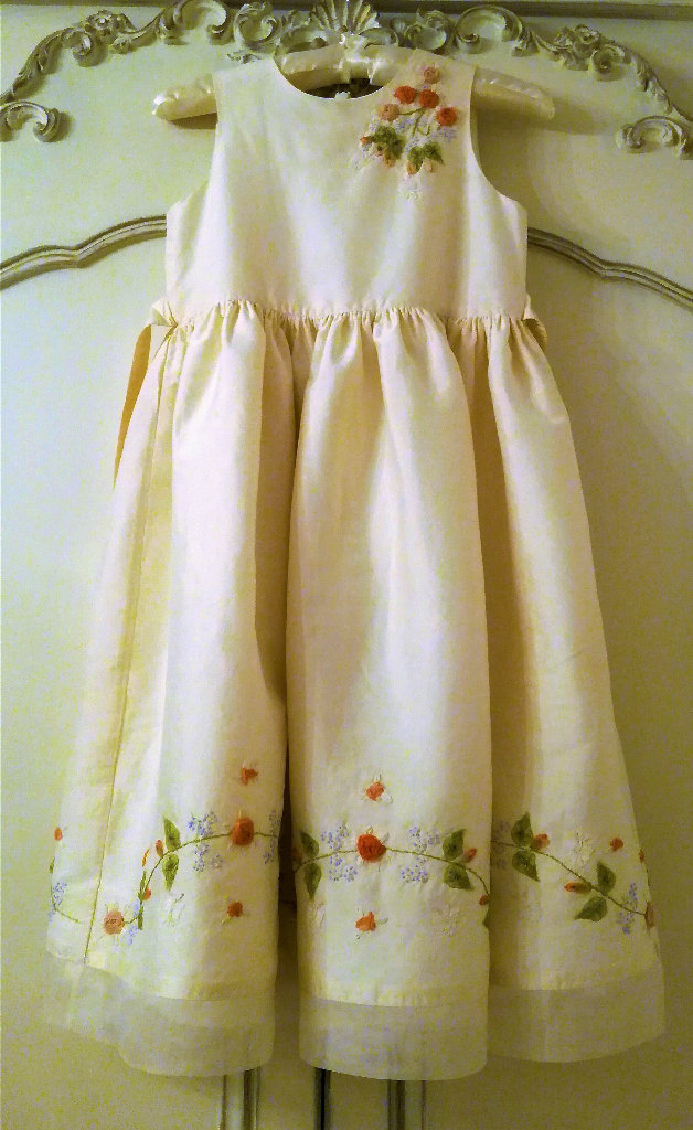 MONSOON CHILDRENS 7-8 YR DRESS BRIDESMAID Ivory Silk Chiffon Bead Embroidery Blue Green Floral