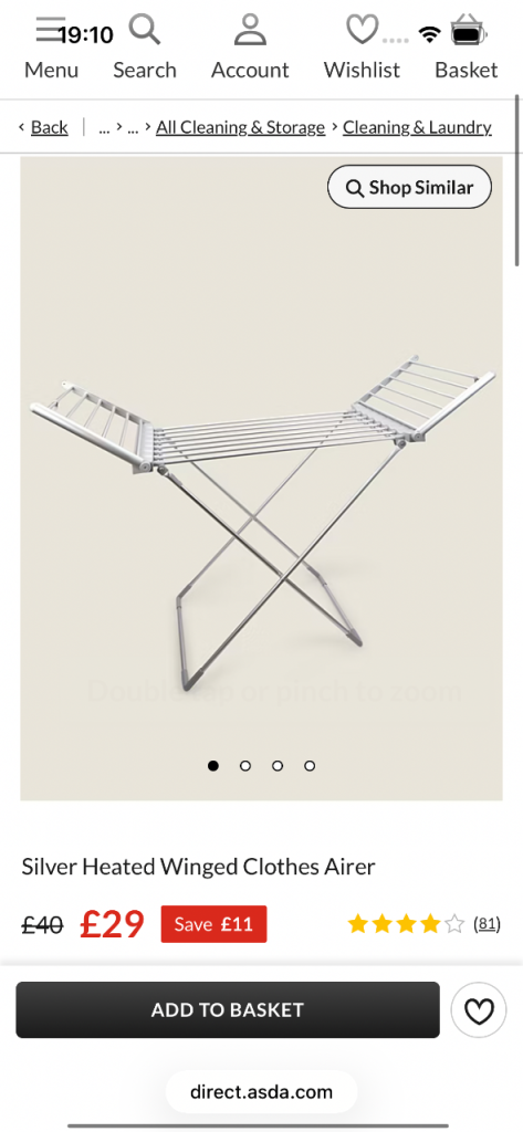 Silver Heated Winged Clothes Airer