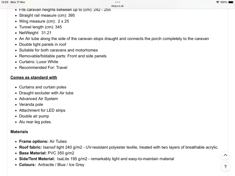 Ventura CITO 350 air awning