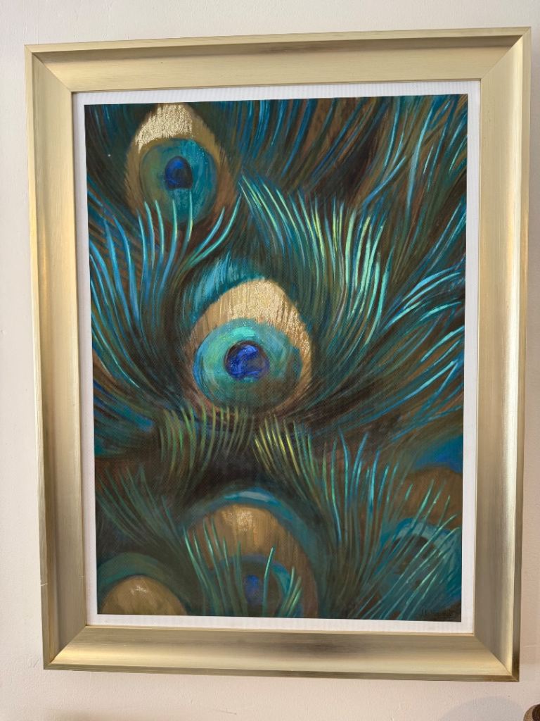 Framed Peacock Feather Wall Art
