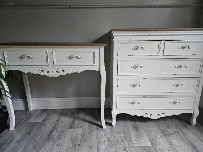 Dunelm French Vintage Distressed Dressing Table and Chest of Drawers