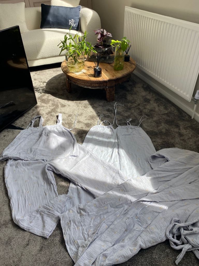 M&S Light Blue Linen Blend Summer Pyjamas Set Size M