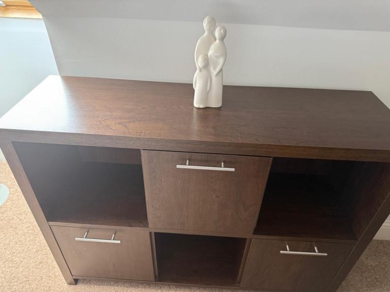 Dark Wood Storage Unit with Drawers and Shelves