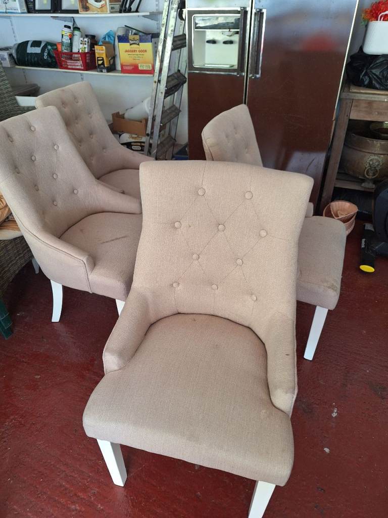 Set of 5 Beige Fabric Dining Chairs – used
