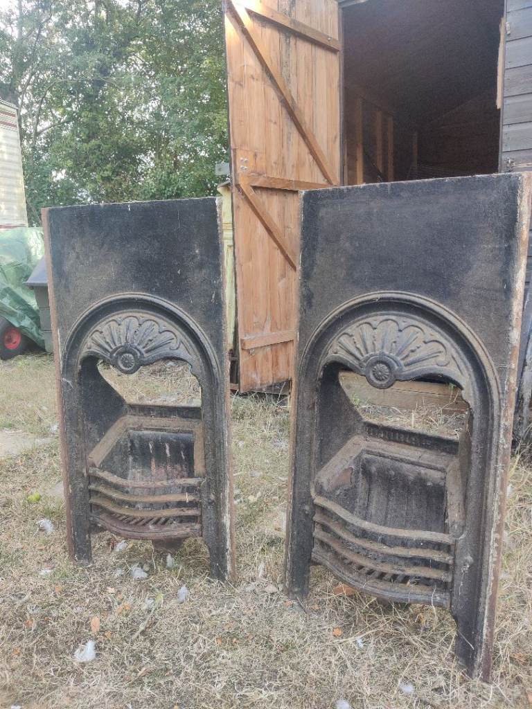 Vintage Cast Iron Fireplaces pair – Fair Condition