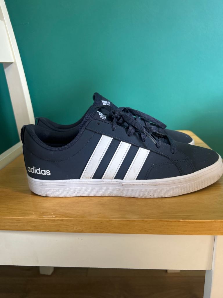 Adidas Trainers – Blue with White Stripes, Good Condition
