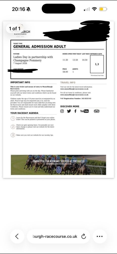 Ladies day ticket 