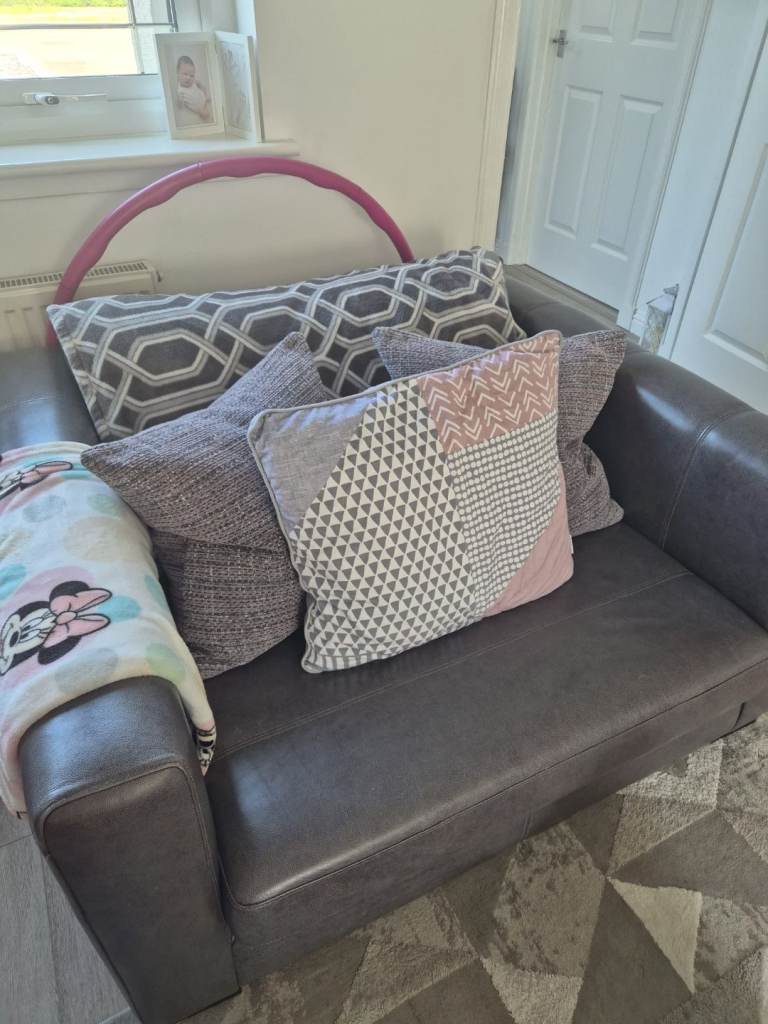 Grey leather Cuddler Sofa 