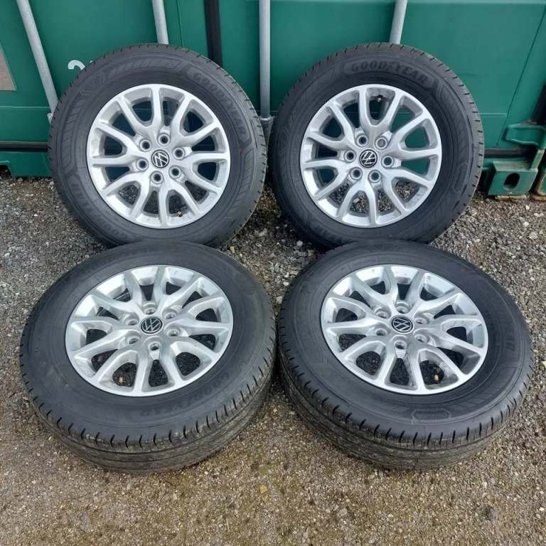 GENUINE 16 VW TRANSPORTER NEW SHAPE T7 ALLOY WHEELS 6 X 120 8MM GOODYEARS FORD TRANSIT