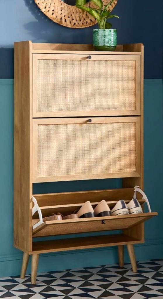 Kubu Rattan and Oak Shoe Storage Cabinet