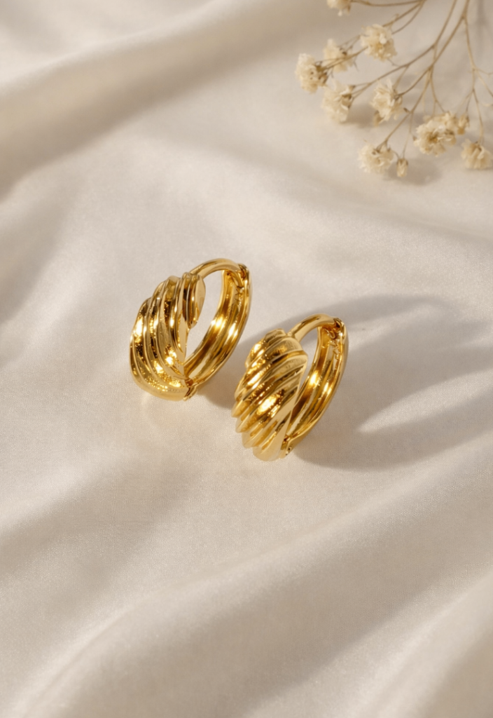 24K Gold Plated Twisted Textured Small Hoop Earrings Minimalist Jewellery Gift for Her Trendy