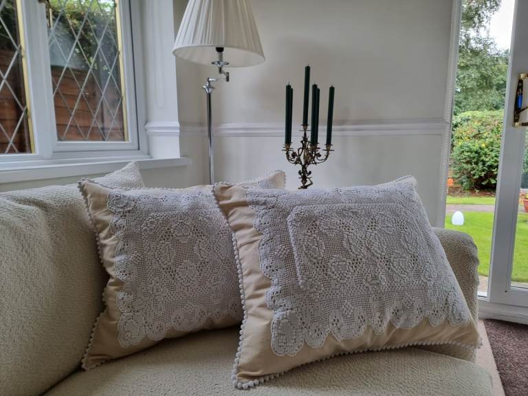 Decorative Cushion, Provencal-Country Style, Cotton, Cream & White, Rose House on the Cape ltd., New