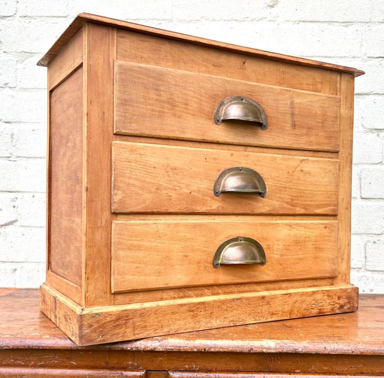 1960s three drawer cabinet specimen collectors industrial wooden antique vintage haberdashery