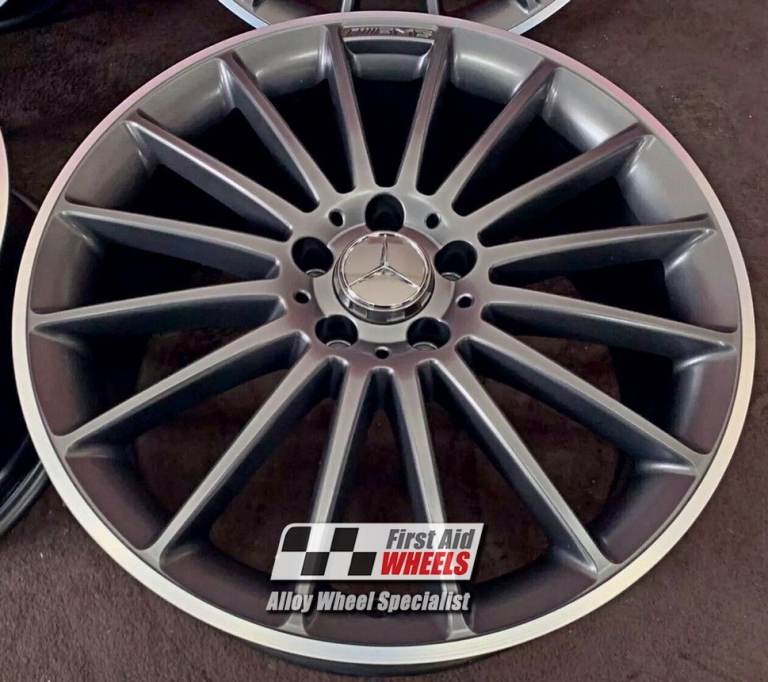 R583GSD Swap MERCEDES A45 CLA45 4X 19''GENUINE AMG TURBINE SATIN GREY DIAMOND CUT RIM ALLOY WHEELS