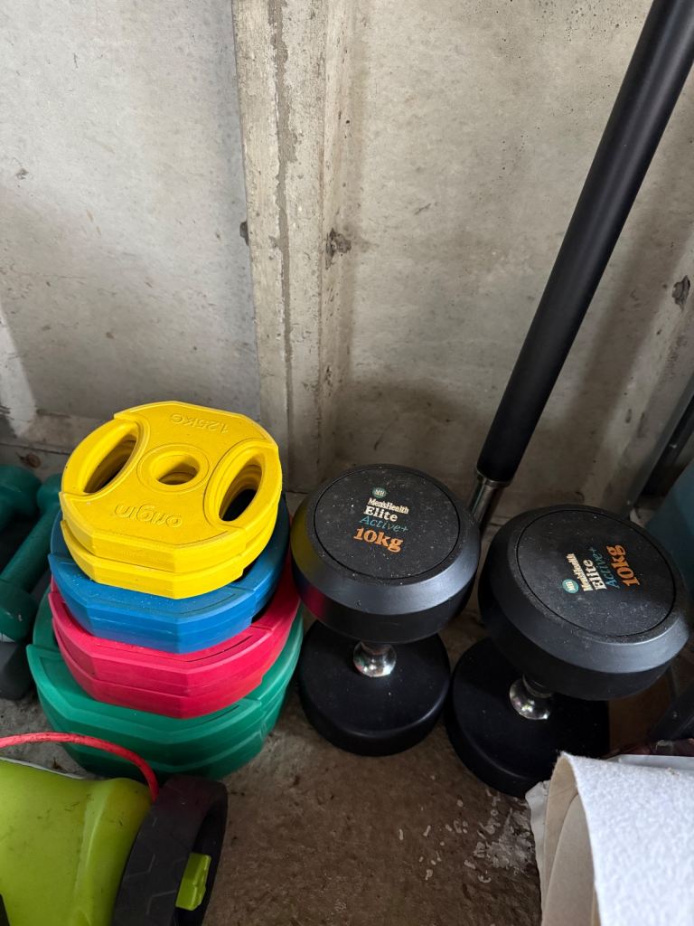 Origin Rubber Barbell Set inc. 10kg Plates & Dumbbells