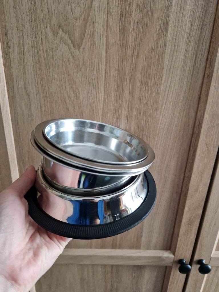 5 x metal pet food bowls 