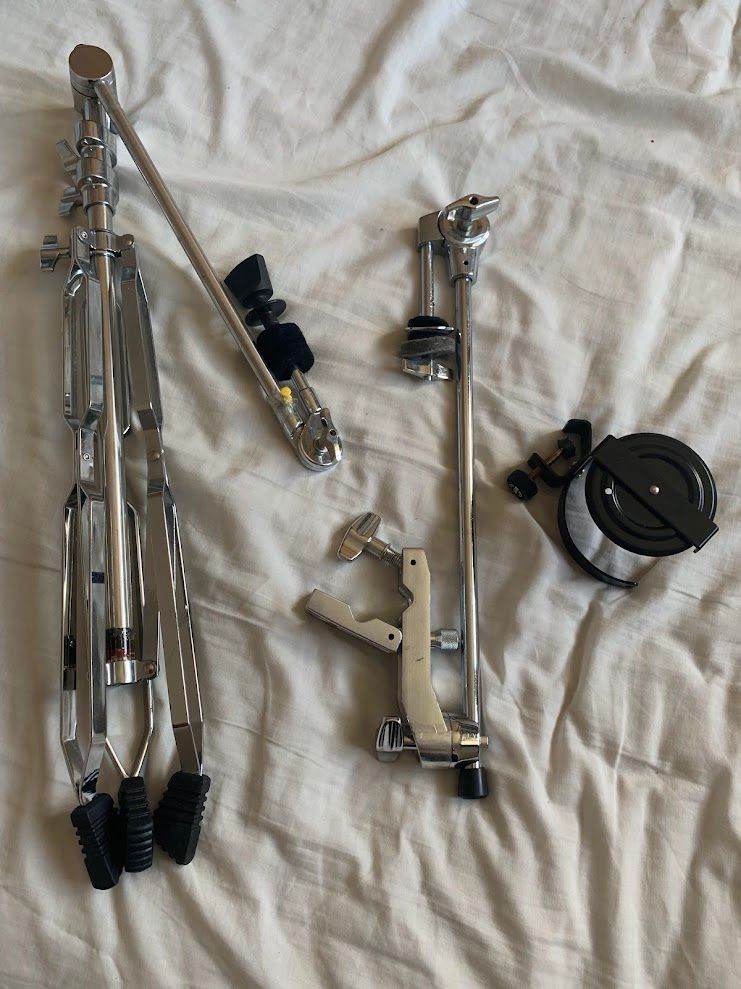 Drum Stands and Mounts – Stagg Cymbal Stand, Pearl Boom arm, K+M Drinks holder. 