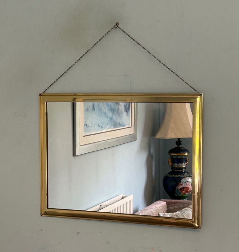 Vintage Brass Framed Mirror. Can be hung eitherway  H16in/41cm W21in/53cm Good condition  J302