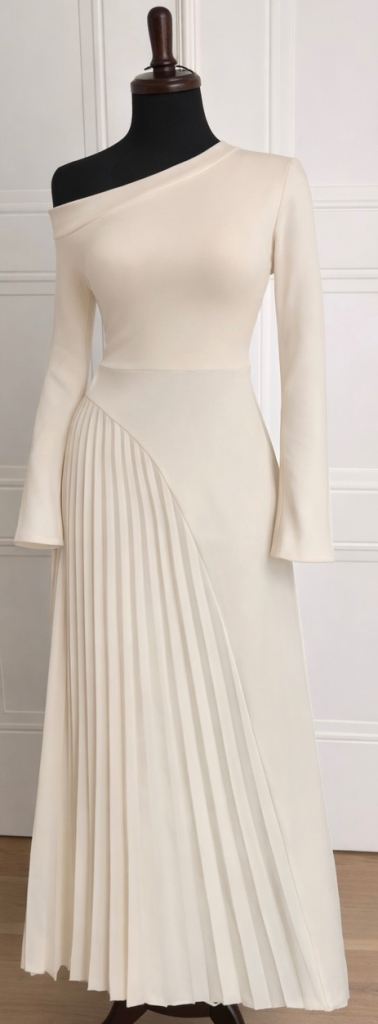 Elegant Cream/beige One Shoulder Pleated Midi Dress Wedding Guest Occasion