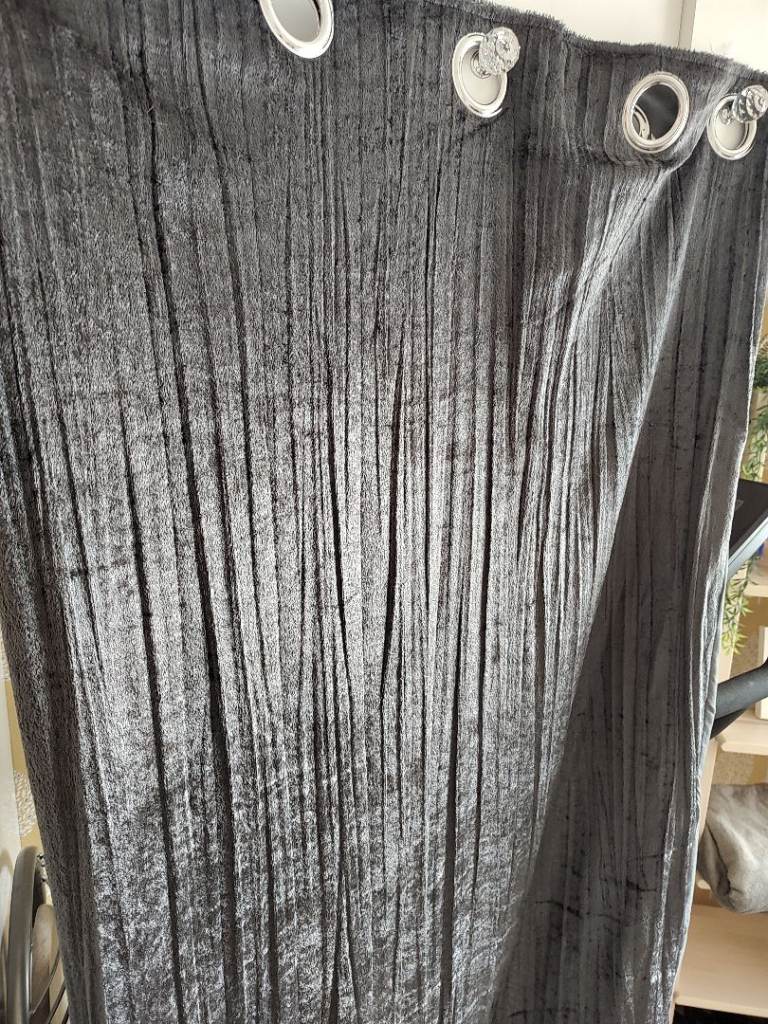 Grey Velvet Eyelet Curtains - Good Condition
