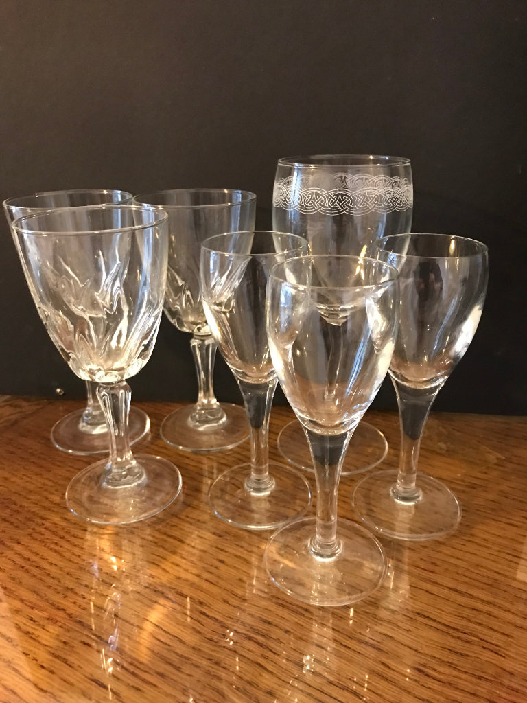 Four Wine Glasses and Three Liquor Glasses