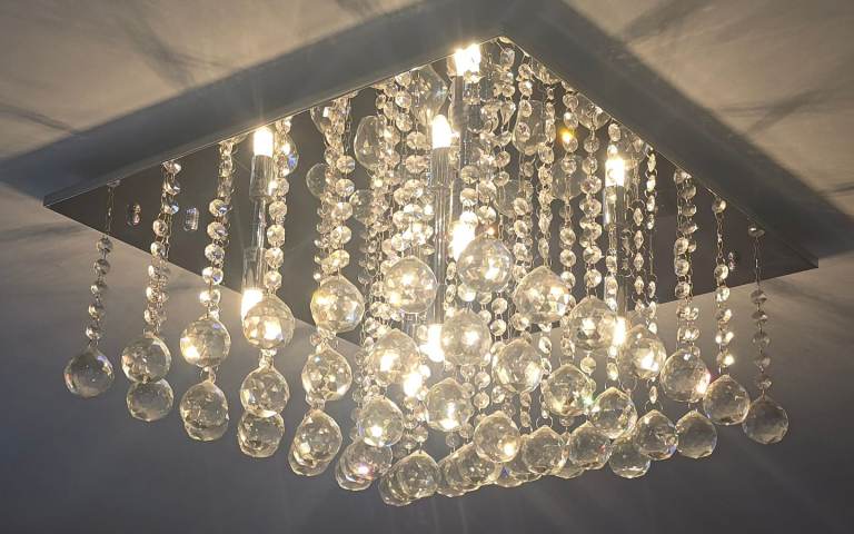 Dar Abacus 5 Light Flush Ceiling Fitting In Polished Chrome And Crystal Glass Finish 