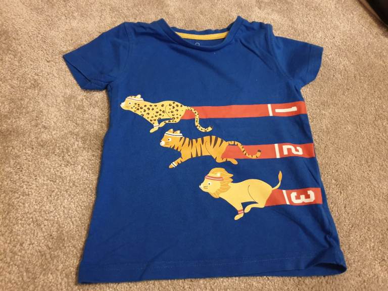 Mothercare Blue Coloured Boys T-Shirt with 1 2 3 animals logo (2-3 years)