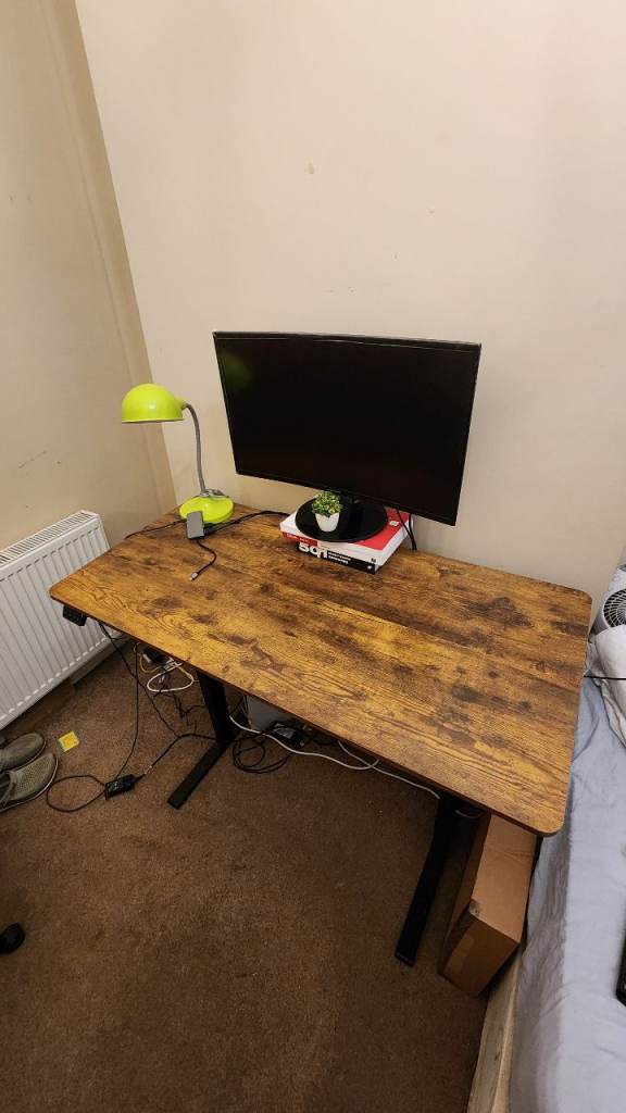 image for Electric Height Adjustable Standing Desk (Rustic Brown) – Like New, Memory Function