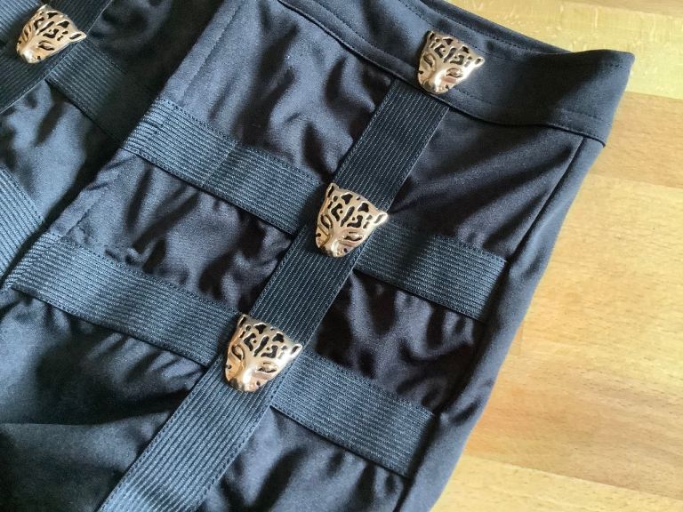 Black short K-pop–inspired party outfit with jaguar buttons - be like Lisa from BLACKPINK