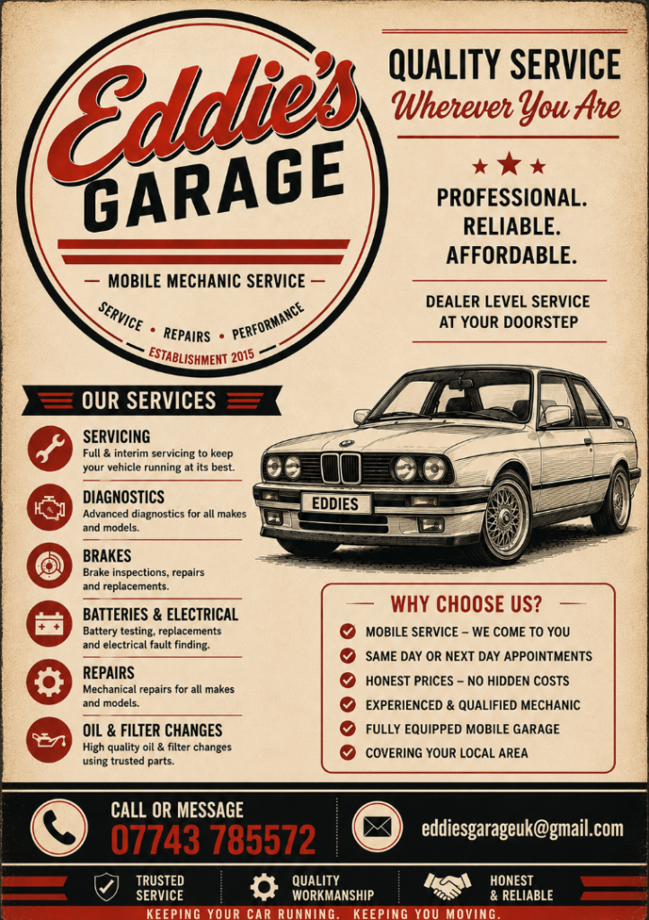 Mobile mechanic services at your home or work 