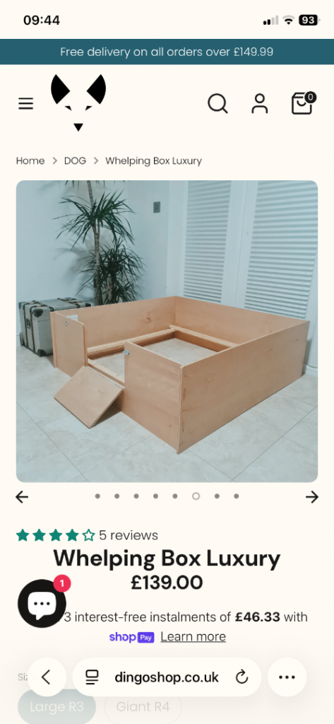 Dingo Luxury wooden Whelping Box 120 x 120 x 40cm