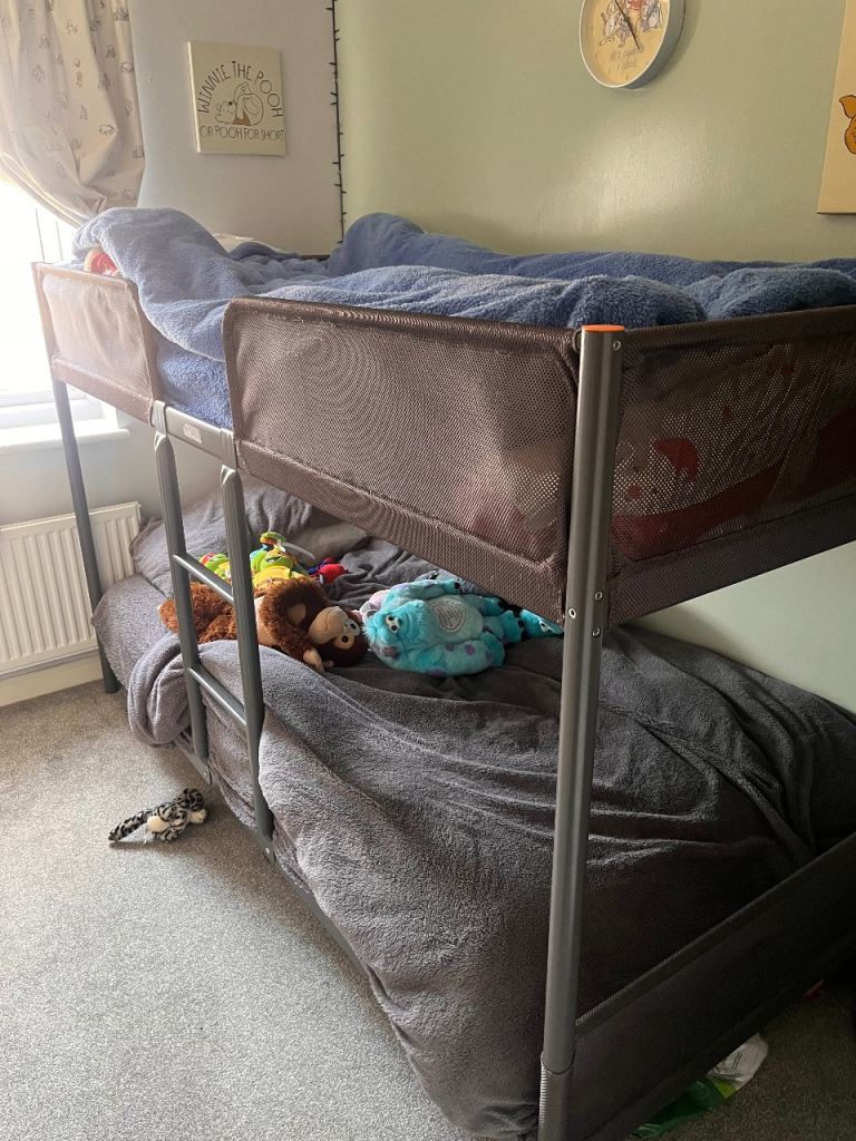 Sturdy Metal Bunk Beds – Grey, Good Condition