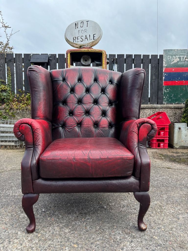 Queenanne Wingback Leather Armchair Classic Oxblood Red Leather