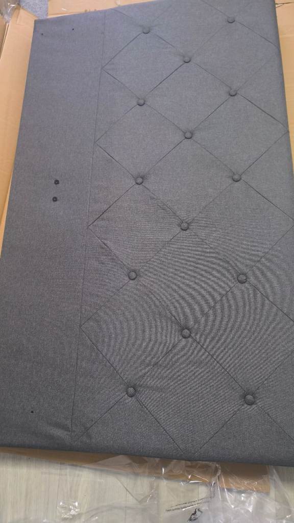 Double Bed Frame, Upholstered Platform Bed with Diamond Tufted Headboard