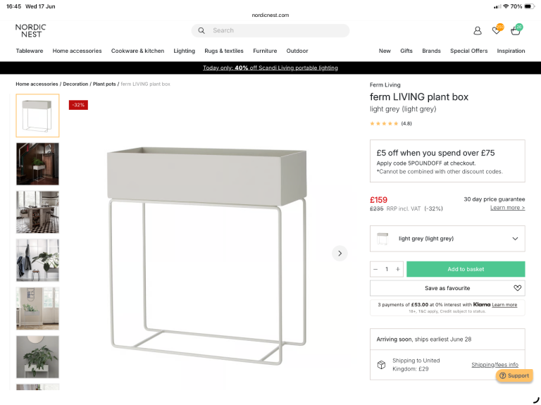 Ferm Living Plant Box – Light Grey