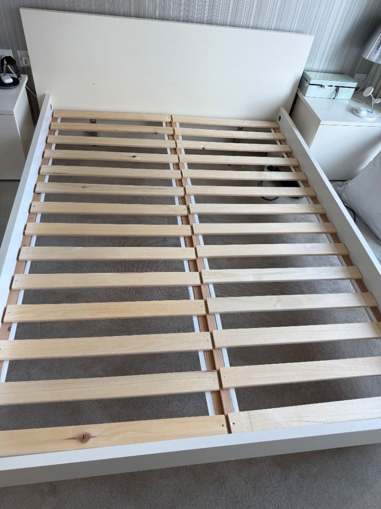 White Double Bed Frame with Slats – Good Condition