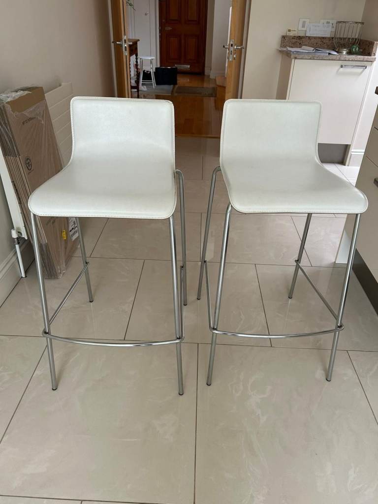 Habitat White Leather Bar Stools (Pair)