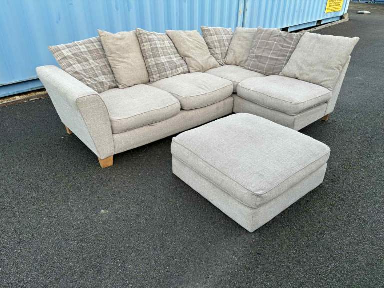Beige L Shape corner sofa with matching footstool DELIVERY AVAILABLE